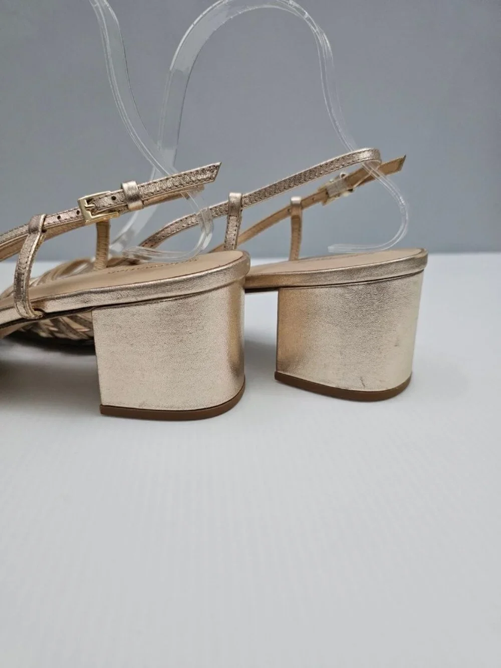 Reformation Eleonora Slingback Sandal Size 11 Gold Leather Square Toe Block Heel